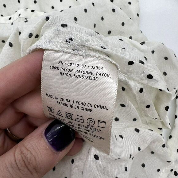 Maeve by Anthropologie Lucy Puff Sleeve White Polka Dot Tie Waist Blouse Size 6 - Picture 7 of 7